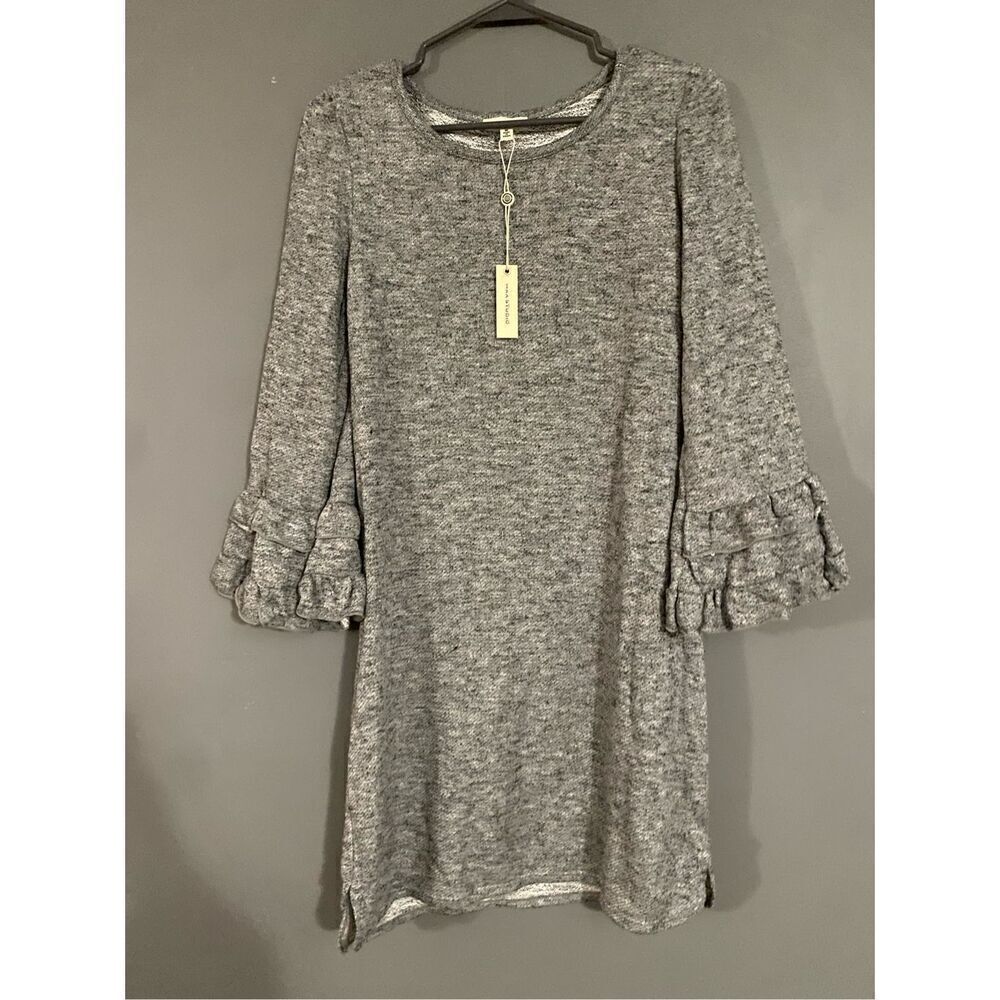 Max Studio Gray Bell Sleeve Sweater Tunic Top Dress Size Medium NWT
